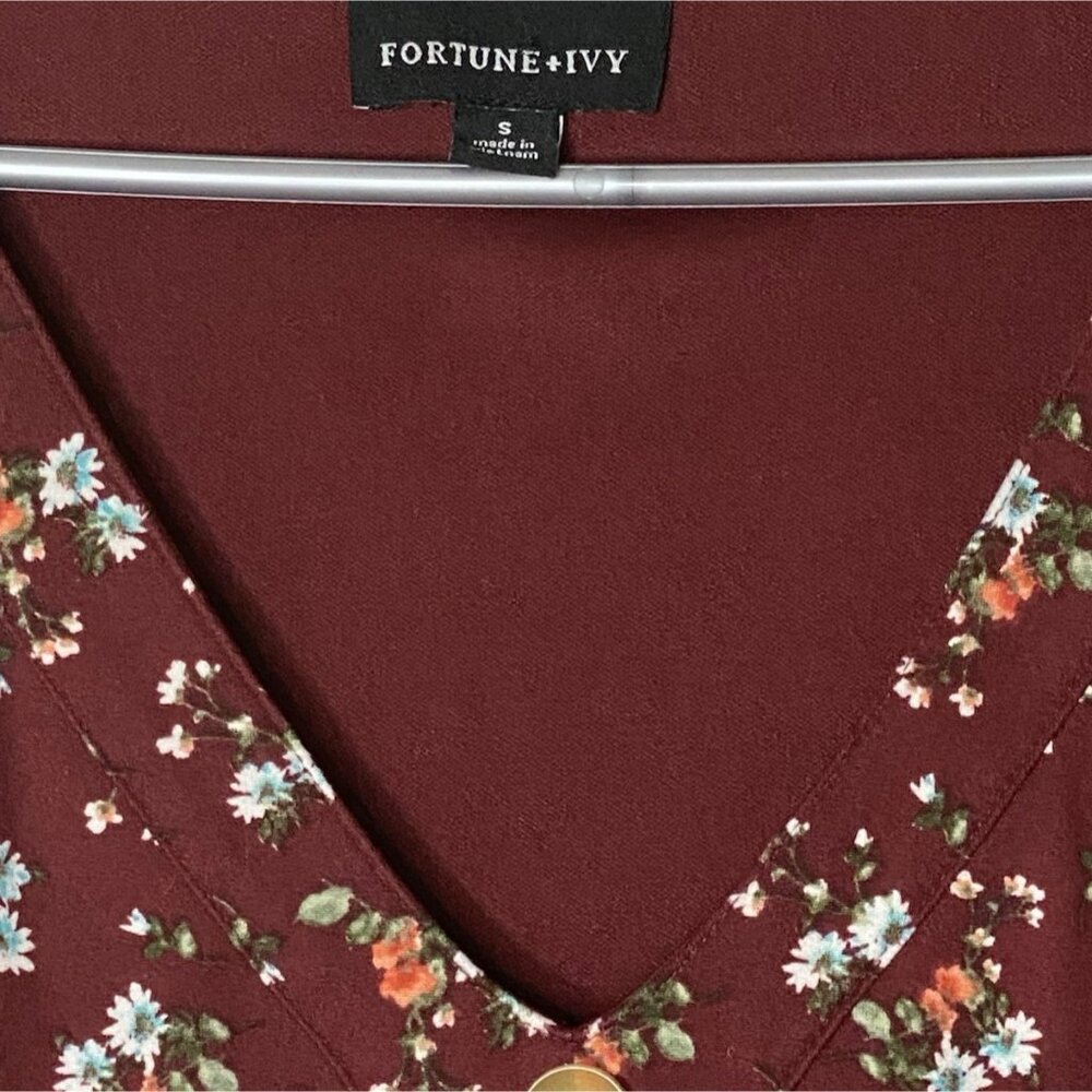 Floral Knit Ruffle Dress • Fortune + Ivy Sz S • Soft‎ Cottagecore Flutter Sleeve - Picture 3 of 8